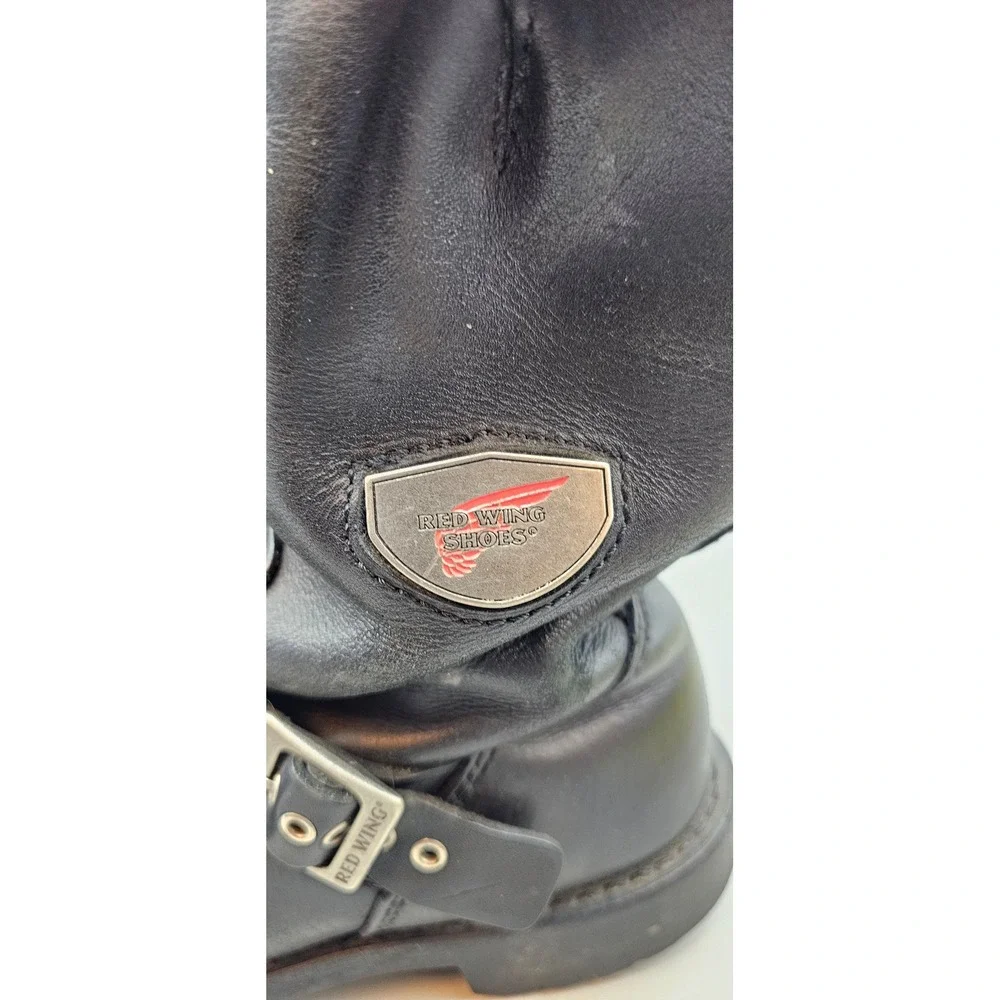 Red Wing Shoes Black Leather Motorcycle size 8 Boots Vibram Lug Sole Buckle